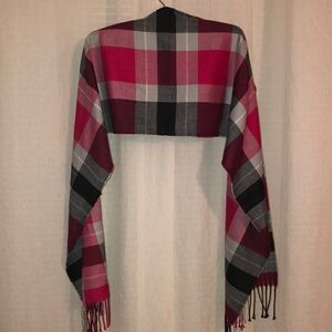 Fuchsia Gray Black White Plaid Scarf